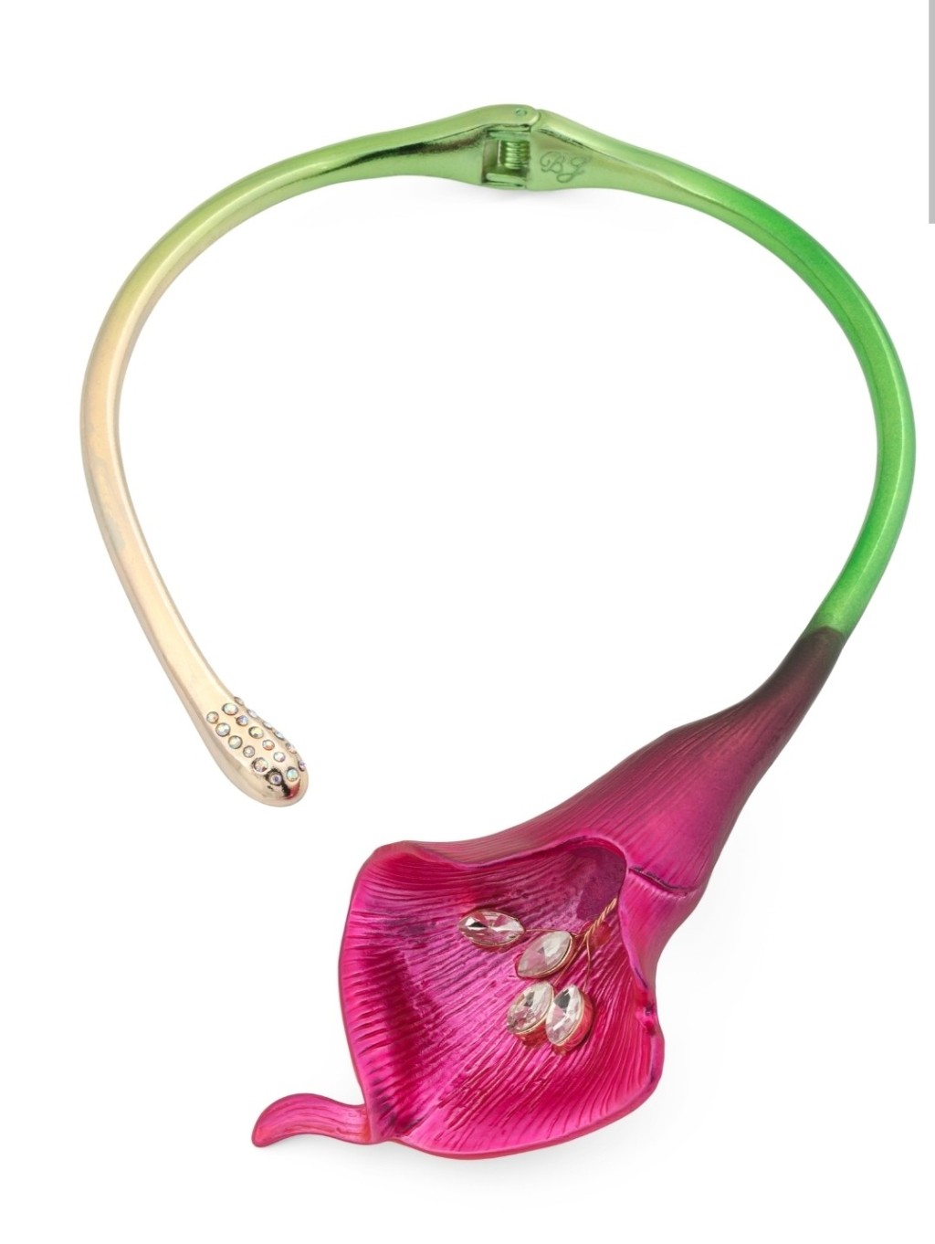 Betsey Johnson Gold Plated Purple Calla Lily Statement Hinge Necklace